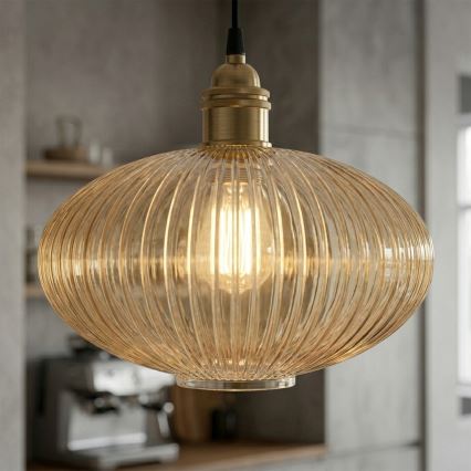 Κρεμαστό φωτιστικό με καλώδιο MILOU 1xE27/15W/230V χρυσό/καπνιστό μπεζ