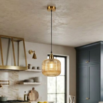 Κρεμαστό φωτιστικό με καλώδιο MILOU 1xE27/15W/230V χρυσό/καπνιστό μπεζ