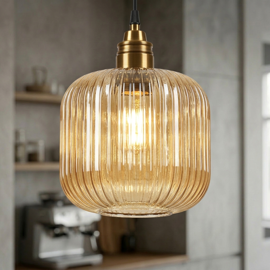 Κρεμαστό φωτιστικό με καλώδιο MILOU 1xE27/15W/230V χρυσό/καπνιστό μπεζ