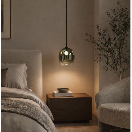 Κρεμαστό φωτιστικό με καλώδιο MIRROR 1xE27/14W/230V, καπνιστό πράσινο