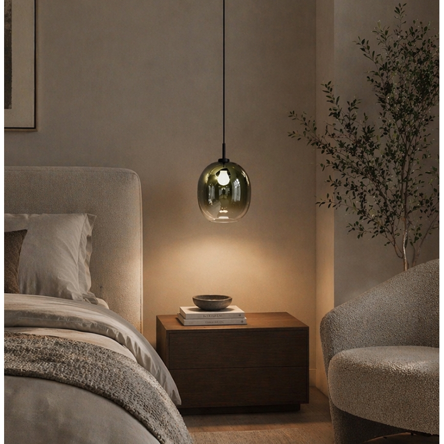 Κρεμαστό φωτιστικό με καλώδιο MIRROR 1xE27/14W/230V, καπνιστό πράσινο