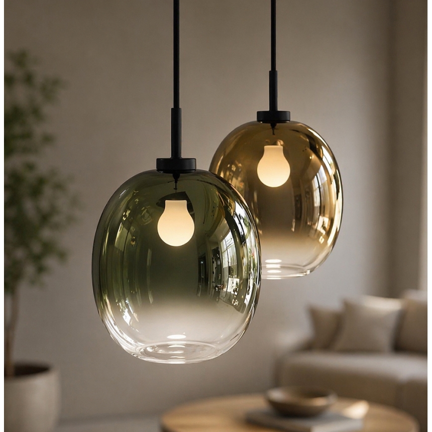 Κρεμαστό φωτιστικό με καλώδιο MIRROR 1xE27/14W/230V, καπνιστό πράσινο
