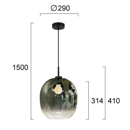 Κρεμαστό φωτιστικό με καλώδιο MIRROR 1xE27/14W/230V, καπνιστό πράσινο