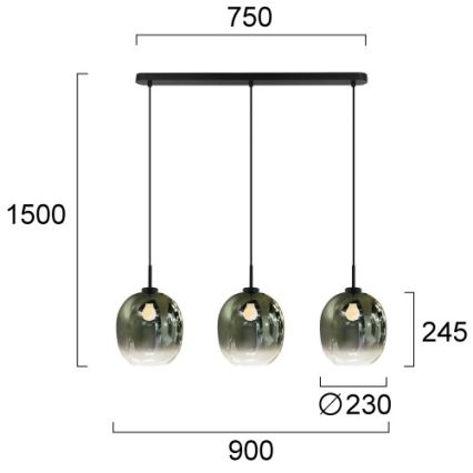 Κρεμαστό φωτιστικό με καλώδιο MIRROR 3xE27/14W/230V καπνιστό μαύρο