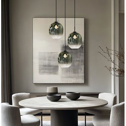 Κρεμαστό φωτιστικό με καλώδιο MIRROR 3xE27/14W/230V σε καπνιστό πράσινο