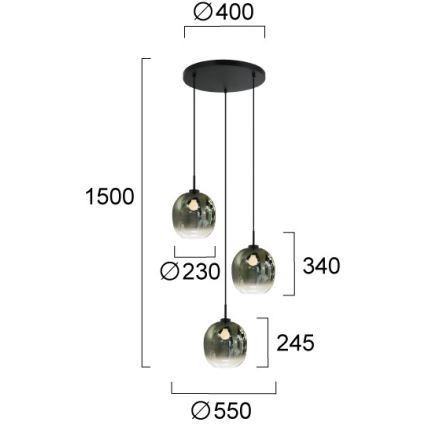 Κρεμαστό φωτιστικό με καλώδιο MIRROR 3xE27/14W/230V σε καπνιστό πράσινο