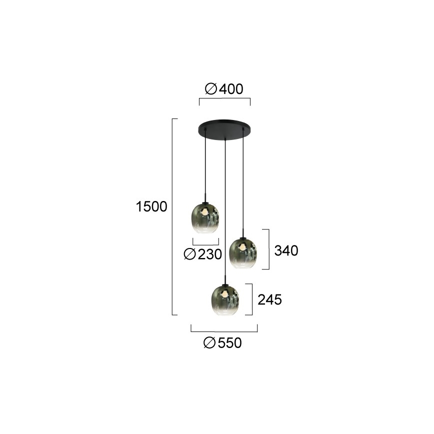 Κρεμαστό φωτιστικό με καλώδιο MIRROR 3xE27/14W/230V σε καπνιστό πράσινο
