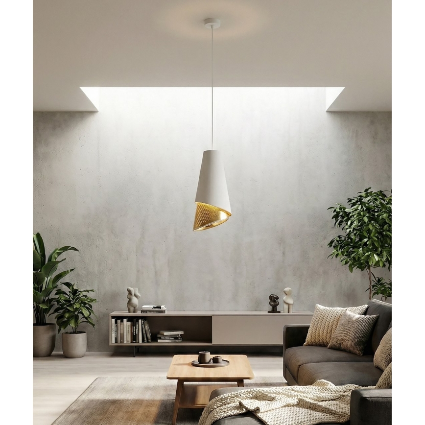 Κρεμαστό φωτιστικό με καλώδιο MODA 1xE27/15W/230V λευκό/χρυσό