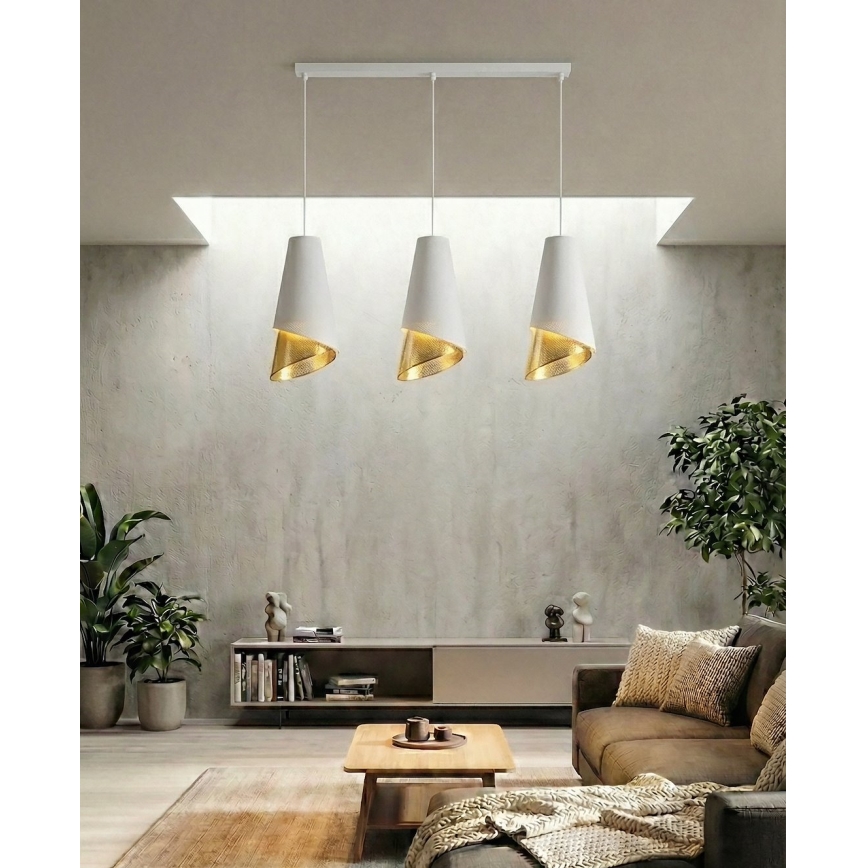 Κρεμαστό φωτιστικό με καλώδιο MODA 3xE27/15W/230V λευκό/χρυσό