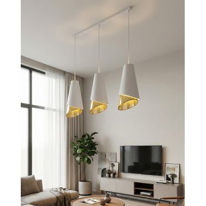 Κρεμαστό φωτιστικό με καλώδιο MODA 3xE27/15W/230V λευκό/χρυσό