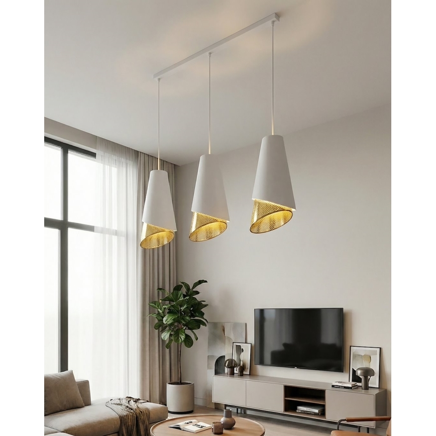 Κρεμαστό φωτιστικό με καλώδιο MODA 3xE27/15W/230V λευκό/χρυσό