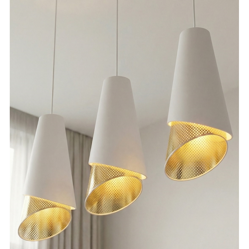 Κρεμαστό φωτιστικό με καλώδιο MODA 3xE27/15W/230V λευκό/χρυσό