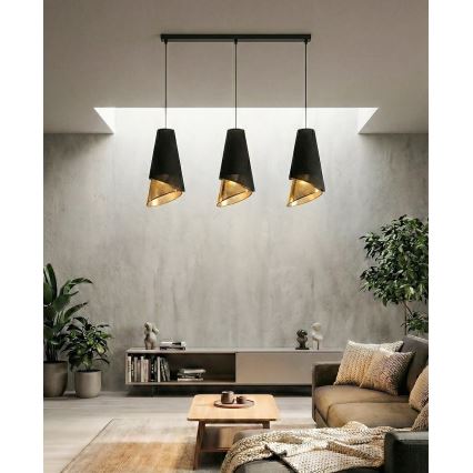 Κρεμαστό φωτιστικό με καλώδιο MODA 3xE27/15W/230V μαύρο/χρυσό
