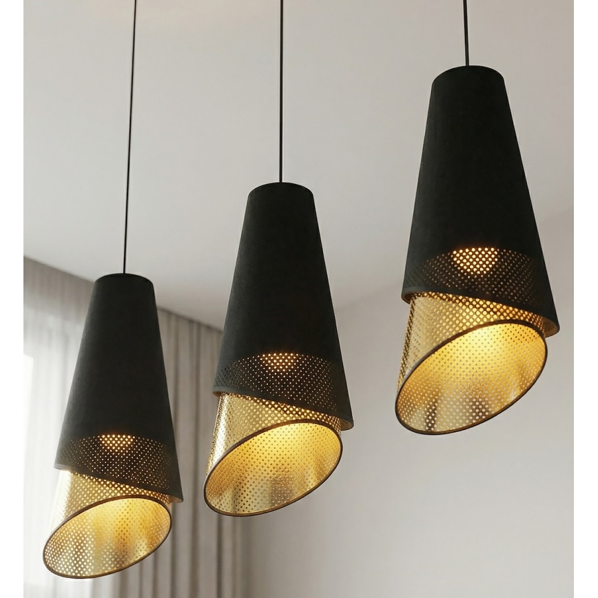 Κρεμαστό φωτιστικό με καλώδιο MODA 3xE27/15W/230V μαύρο/χρυσό