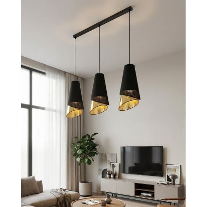 Κρεμαστό φωτιστικό με καλώδιο MODA 3xE27/15W/230V μαύρο/χρυσό