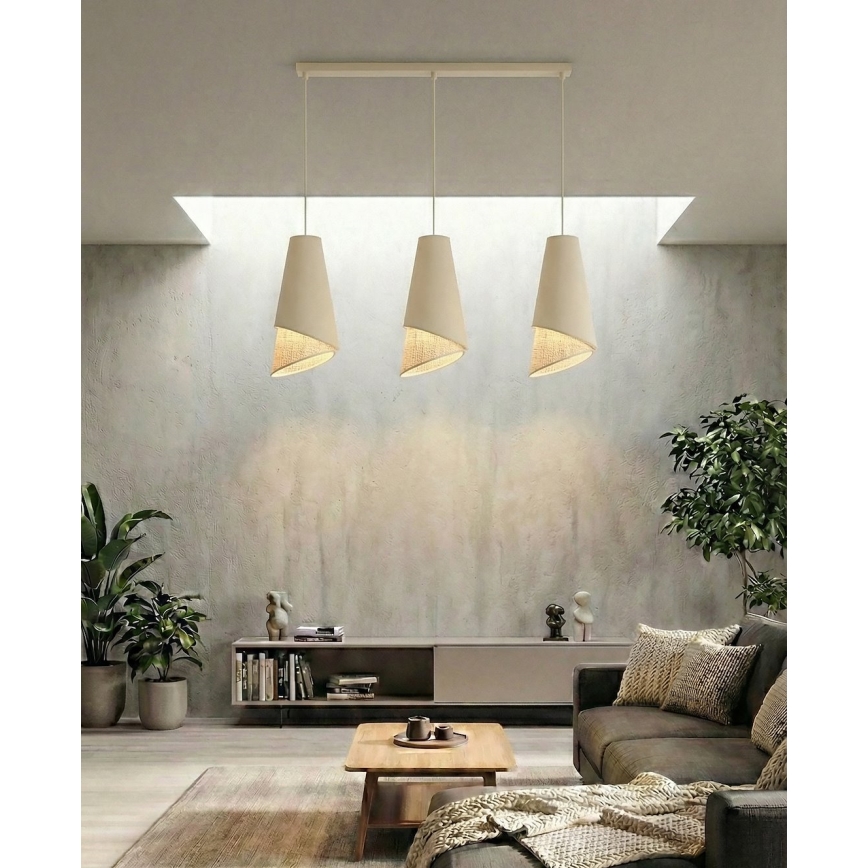 Κρεμαστό φωτιστικό με καλώδιο MODA 3xE27/15W/230V μπεζ/ρατάν