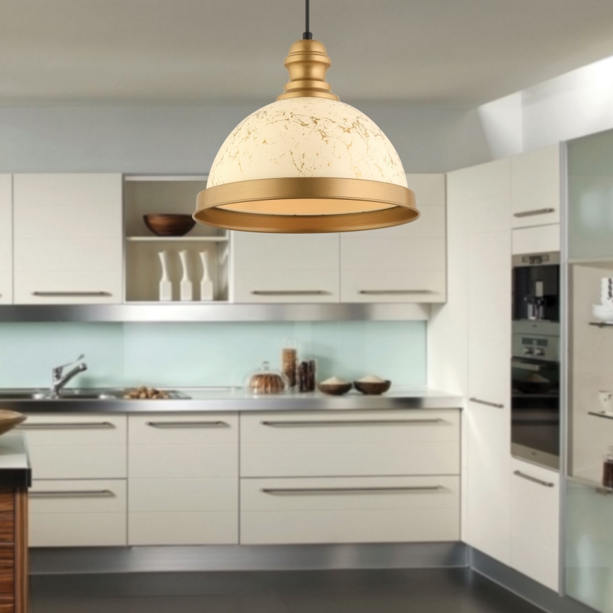 Κρεμαστό φωτιστικό με καλώδιο MONZA 1xE27/40W/230V Ø 29 cm κρεμ/μπρονζέ