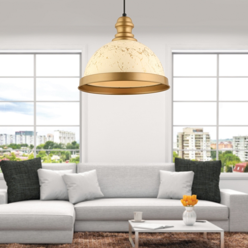 Κρεμαστό φωτιστικό με καλώδιο MONZA 1xE27/40W/230V Ø 29 cm κρεμ/μπρονζέ