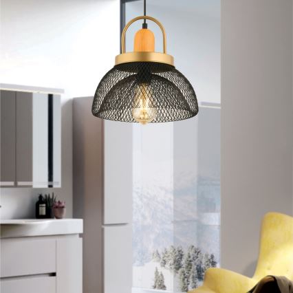 Κρεμαστό φωτιστικό με καλώδιο MONZA 1xE27/40W/230V Ø 29 cm μαύρο/χρυσό