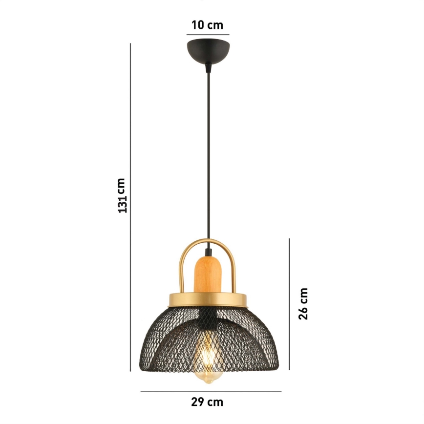 Κρεμαστό φωτιστικό με καλώδιο MONZA 1xE27/40W/230V Ø 29 cm μαύρο/χρυσό