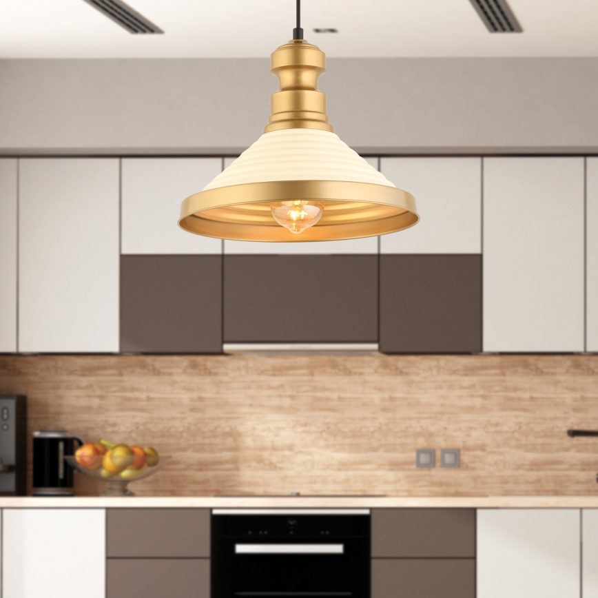 Κρεμαστό φωτιστικό με καλώδιο MONZA 1xE27/40W/230V Ø 30 cm εκρού/χρυσό