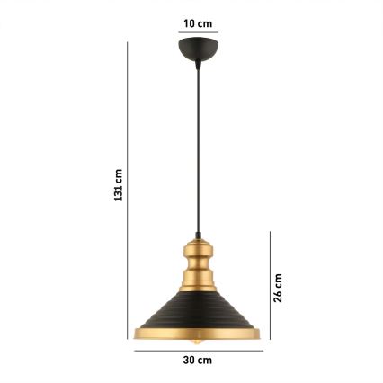 Κρεμαστό φωτιστικό με καλώδιο MONZA 1xE27/40W/230V Ø 30 cm μαύρο/χρυσό