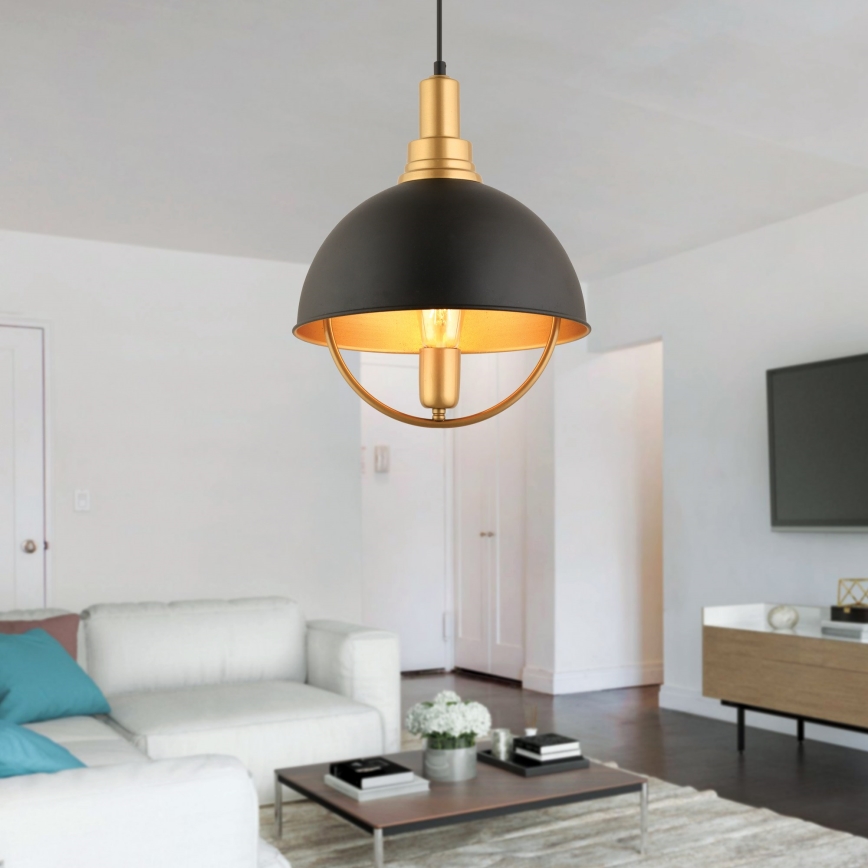 Κρεμαστό φωτιστικό με καλώδιο MONZA 1xE27/40W/230V διάμ. 30 cm μαύρο/χρυσό