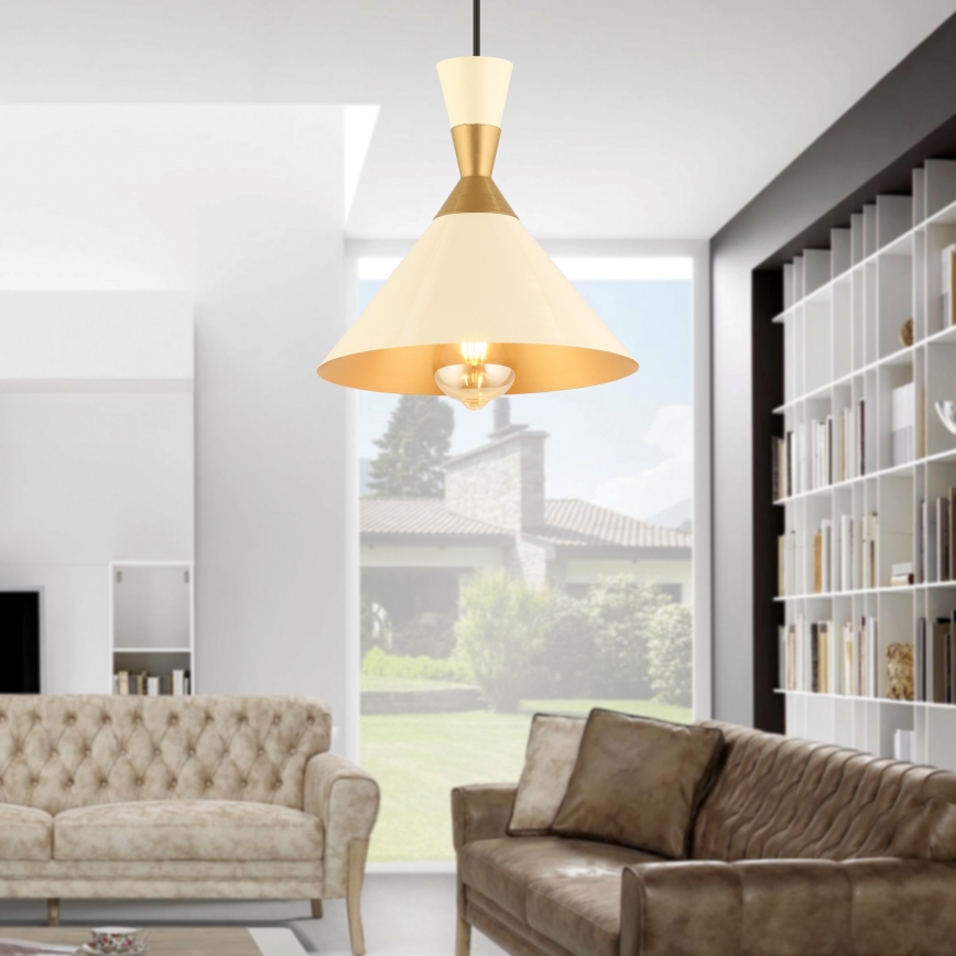 Κρεμαστό φωτιστικό με καλώδιο MONZA, 1xE27/40W/230V, διάμετρος 25 cm, εκρού/χρυσό