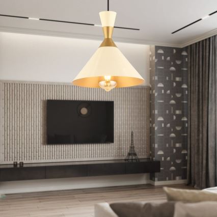 Κρεμαστό φωτιστικό με καλώδιο MONZA, 1xE27/40W/230V, διάμετρος 25 cm, εκρού/χρυσό