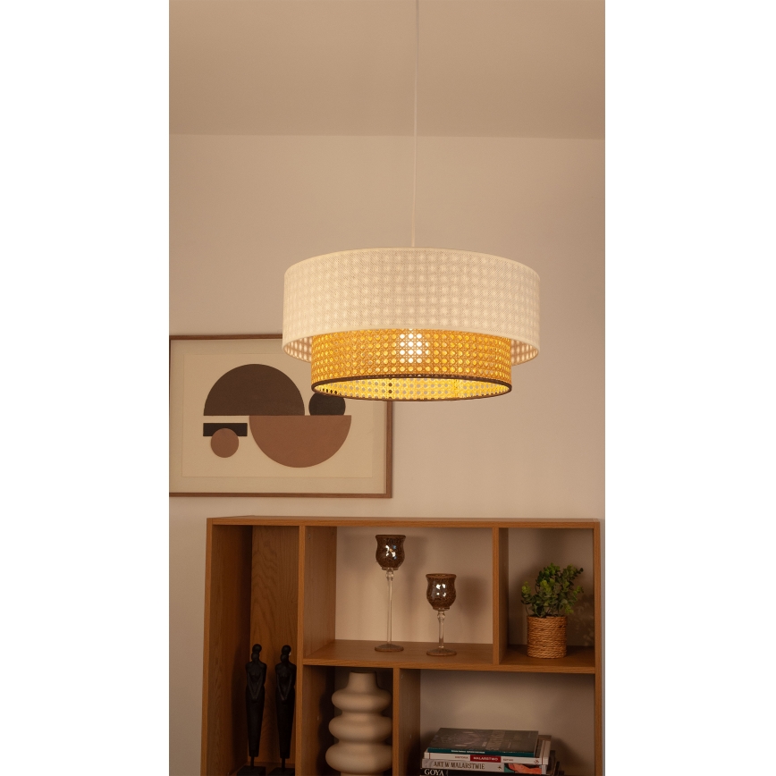 Κρεμαστό φωτιστικό με καλώδιο NATIA 1xE27/60W/230V Ø 45 cm λευκό/καφέ
