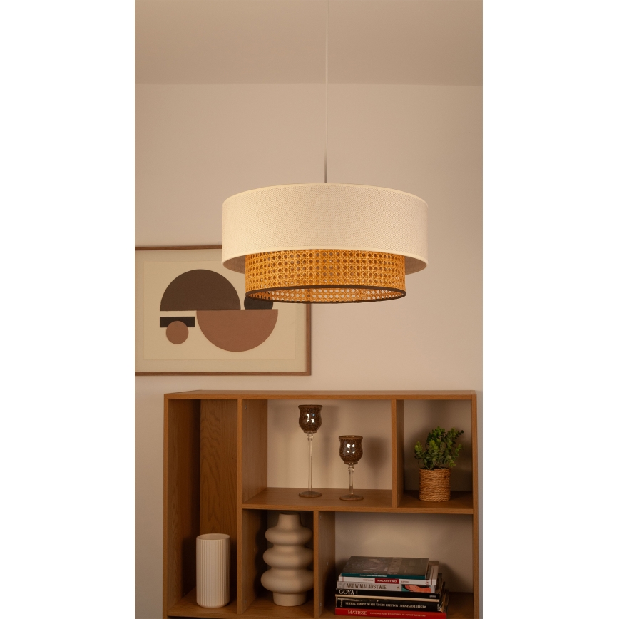Κρεμαστό φωτιστικό με καλώδιο NATIA 1xE27/60W/230V Ø 45 cm λευκό/καφέ