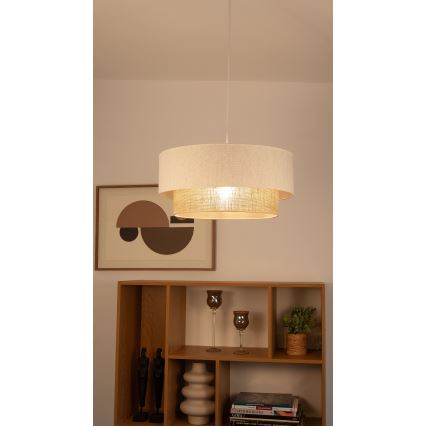 Κρεμαστό φωτιστικό με καλώδιο NATIA 1xE27/60W/230V Ø 45 cm λευκό/καφέ