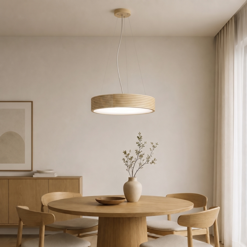 Κρεμαστό φωτιστικό με καλώδιο NATURAL MODERN 3xE27/15W/230V, διάμ. 47,5 εκ., από πεύκο