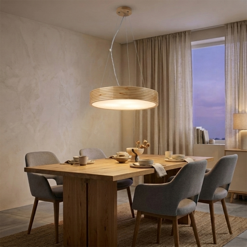 Κρεμαστό φωτιστικό με καλώδιο NATURAL MODERN 3xE27/15W/230V, διάμ. 47,5 εκ., από πεύκο