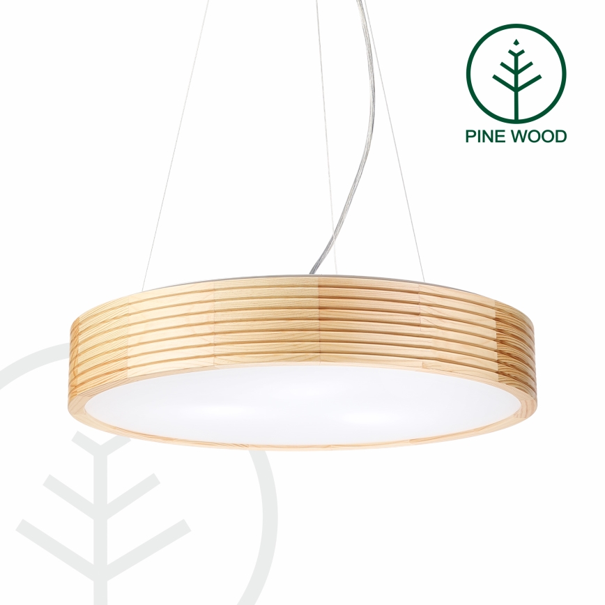 Κρεμαστό φωτιστικό με καλώδιο NATURAL MODERN 3xE27/15W/230V, διάμ. 47,5 εκ., από πεύκο