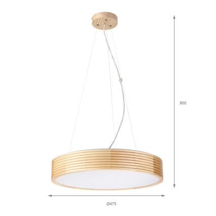 Κρεμαστό φωτιστικό με καλώδιο NATURAL MODERN 3xE27/15W/230V, διάμ. 47,5 εκ., από πεύκο