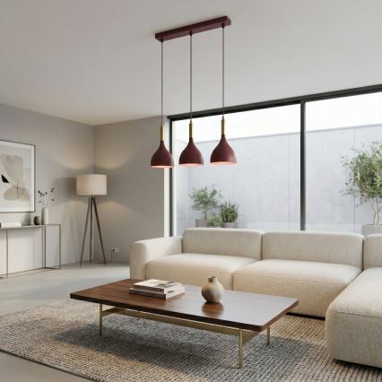 Κρεμαστό φωτιστικό με καλώδιο NOAK 3xE27/15W/230V μπορντό