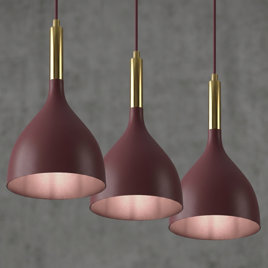 Κρεμαστό φωτιστικό με καλώδιο NOAK 3xE27/15W/230V μπορντό