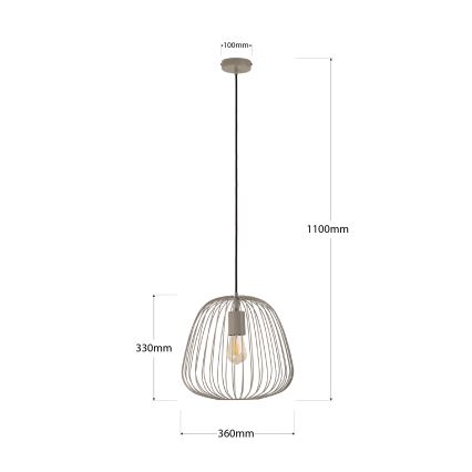 Κρεμαστό φωτιστικό με καλώδιο OVELLA, 1xE27/15W/230V, Ø 36 εκ., γκρι