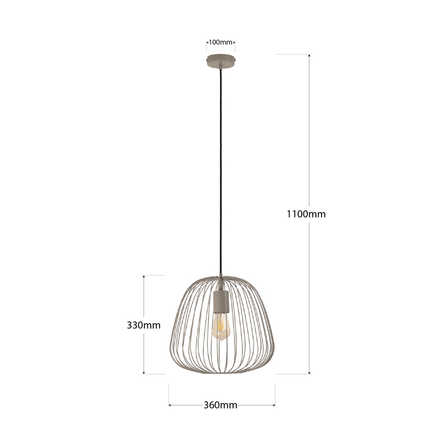 Κρεμαστό φωτιστικό με καλώδιο OVELLA, 1xE27/15W/230V, Ø 36 εκ., γκρι