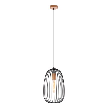 Κρεμαστό φωτιστικό με καλώδιο OVELLA 1xE27/15W/230V διάμ. 25 εκ. μαύρο/πεύκο