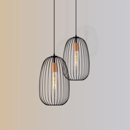 Κρεμαστό φωτιστικό με καλώδιο OVELLA 1xE27/15W/230V διάμ. 25 εκ. μαύρο/πεύκο