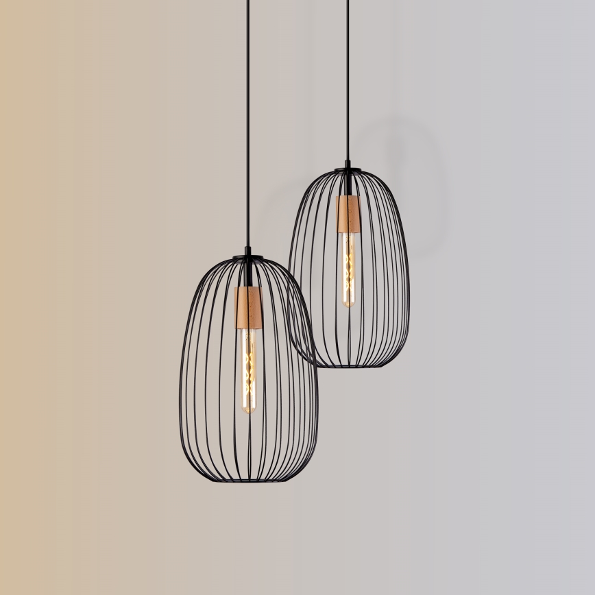 Κρεμαστό φωτιστικό με καλώδιο OVELLA 1xE27/15W/230V διάμ. 25 εκ. μαύρο/πεύκο