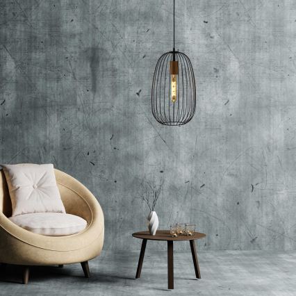 Κρεμαστό φωτιστικό με καλώδιο OVELLA 1xE27/15W/230V διάμ. 25 εκ. μαύρο/πεύκο