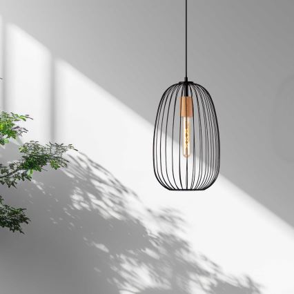 Κρεμαστό φωτιστικό με καλώδιο OVELLA 1xE27/15W/230V διάμ. 25 εκ. μαύρο/πεύκο