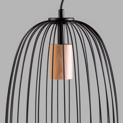 Κρεμαστό φωτιστικό με καλώδιο OVELLA 1xE27/15W/230V διάμ. 25 εκ. μαύρο/πεύκο