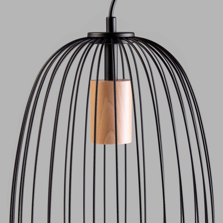 Κρεμαστό φωτιστικό με καλώδιο OVELLA 1xE27/15W/230V διάμ. 25 εκ. μαύρο/πεύκο