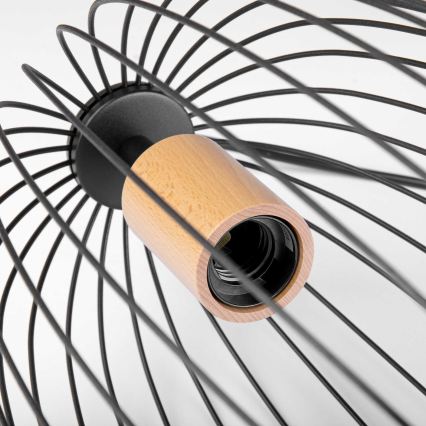 Κρεμαστό φωτιστικό με καλώδιο OVELLA 1xE27/15W/230V διάμ. 25 εκ. μαύρο/πεύκο