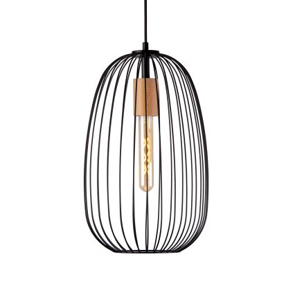 Κρεμαστό φωτιστικό με καλώδιο OVELLA 1xE27/15W/230V διάμ. 25 εκ. μαύρο/πεύκο