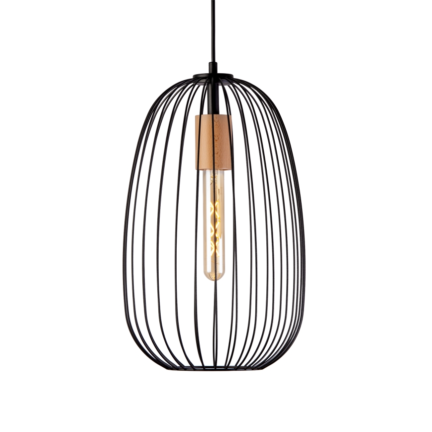 Κρεμαστό φωτιστικό με καλώδιο OVELLA 1xE27/15W/230V διάμ. 25 εκ. μαύρο/πεύκο